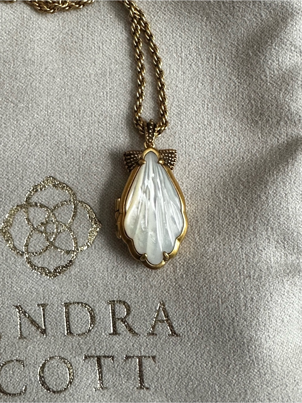 Kendra Scott Gold-Tone Mother of Pearl Shell Locket Necklace - Picture 2 of 7